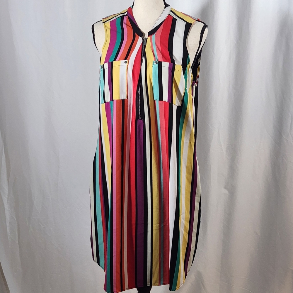 New York Company Multicolor Striped Sleeveless Dress With Pockets Size L